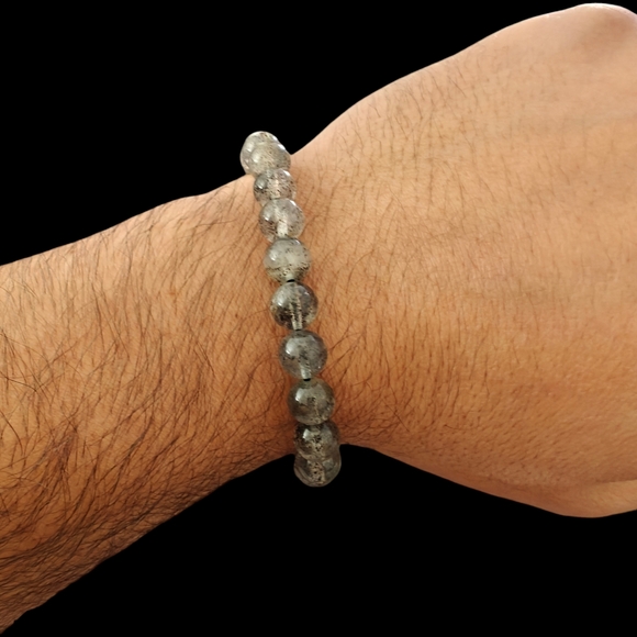 Black Strawberry Quartz Bracelet Natural Stones 8mm Stretches Unisex Bracelet - Picture 5 of 6